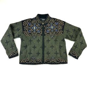 Vintage Icelandic zip cardigan Womens wool cotton
Lined sweater Alpine Fairisle